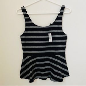 Express Peplum Tank - Gray / Black Stripes